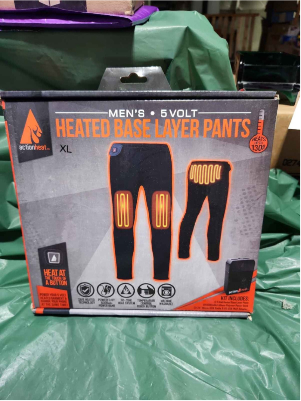 ActionHeat Men's 5V Heated Pants XL w/Power Bank 3 Heat Zones